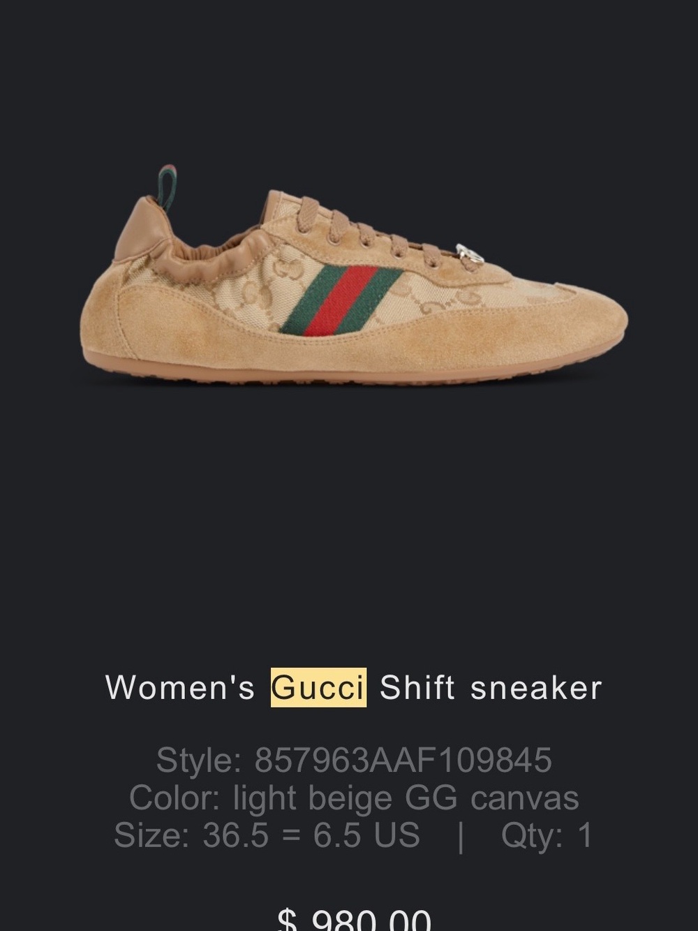 Gucci Beige Suede & GG Canvas Sneaker with Green-Red Web